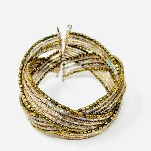 Vintage Beautiful Gold Beaded Woven Stretch Bracelet